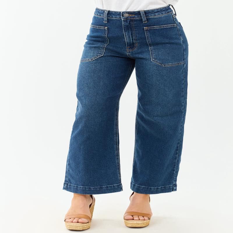 Dark Wash Stretchy Wide Leg Utility Jeans