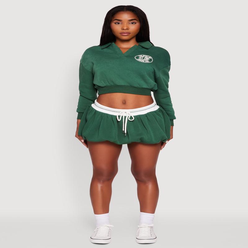 Drawstring Waist Color Blocked Bubble Hem Skirt