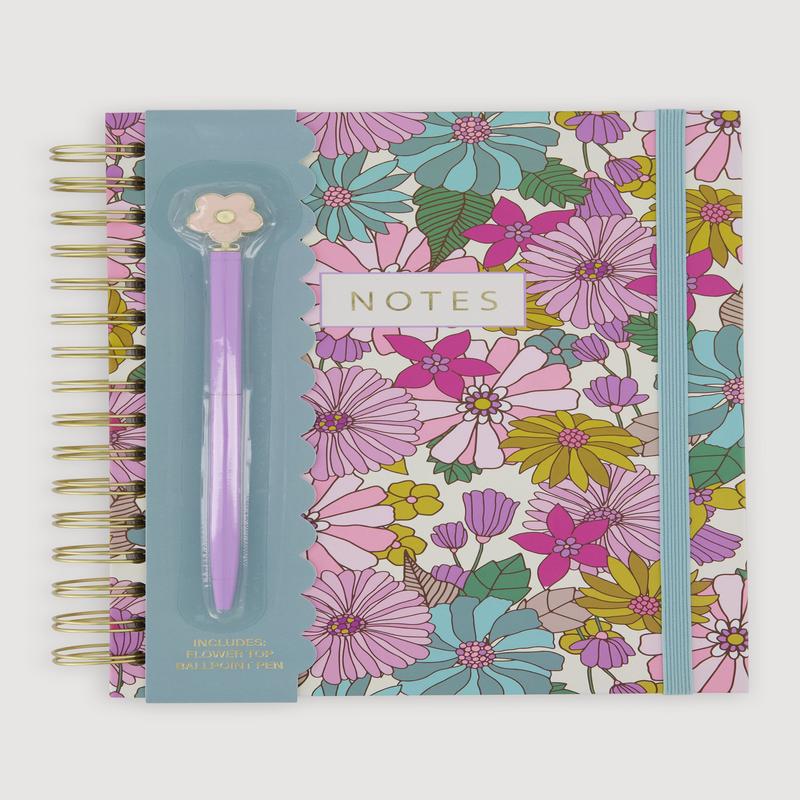 Floral Spiral Notebook with Flower Top Pen