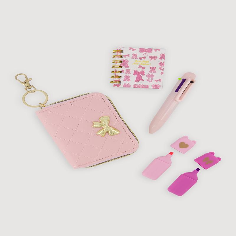 Girls Mini Quilted Faux Leather Keychain Pouch Set