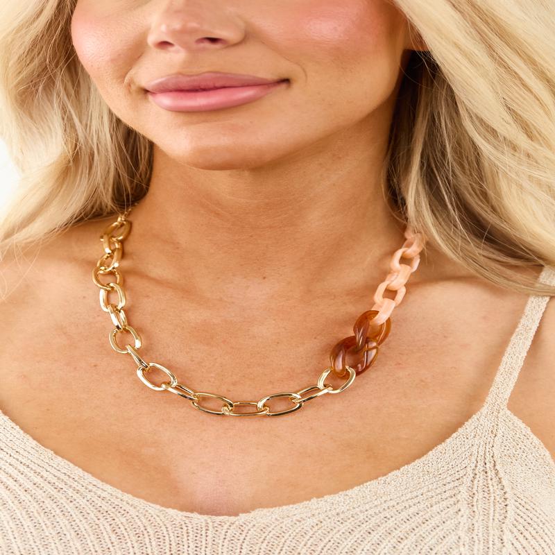 Gold Acrylic Multi Shape Chain Link Necklace