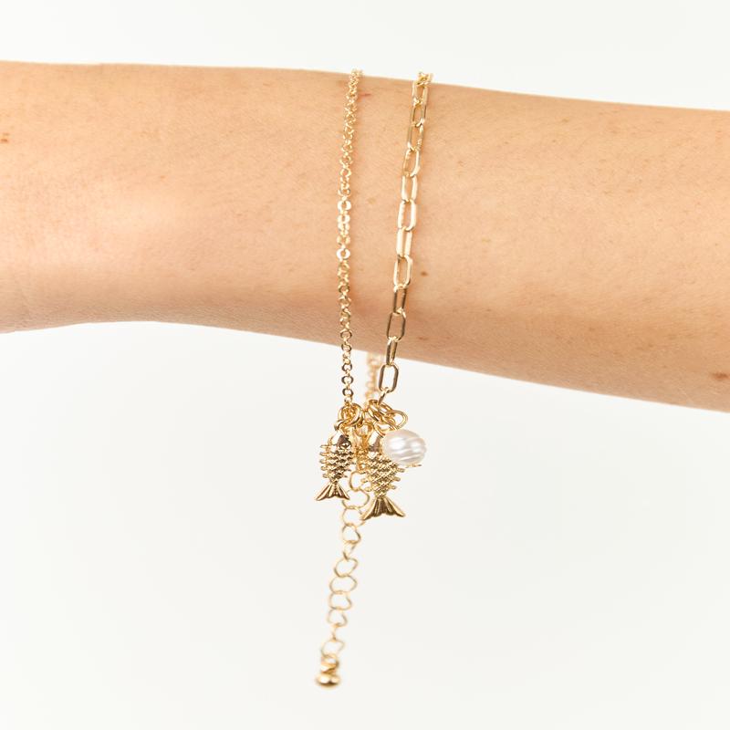 Gold Layered Chain Sardine Charm Bracelet