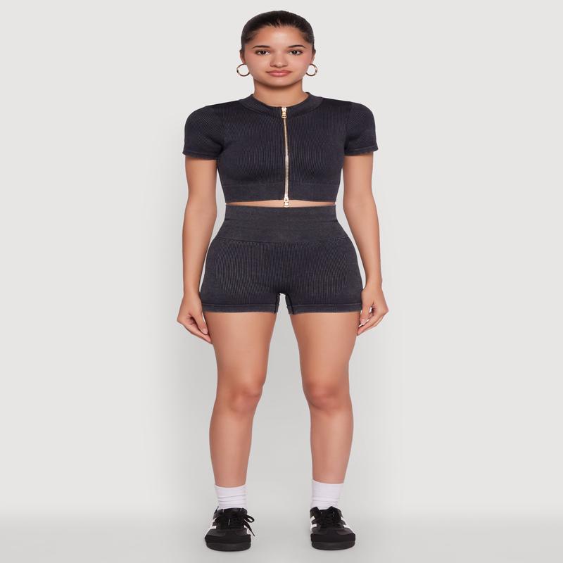 High Waisted Mineral Wash Seamless Bike Shorts