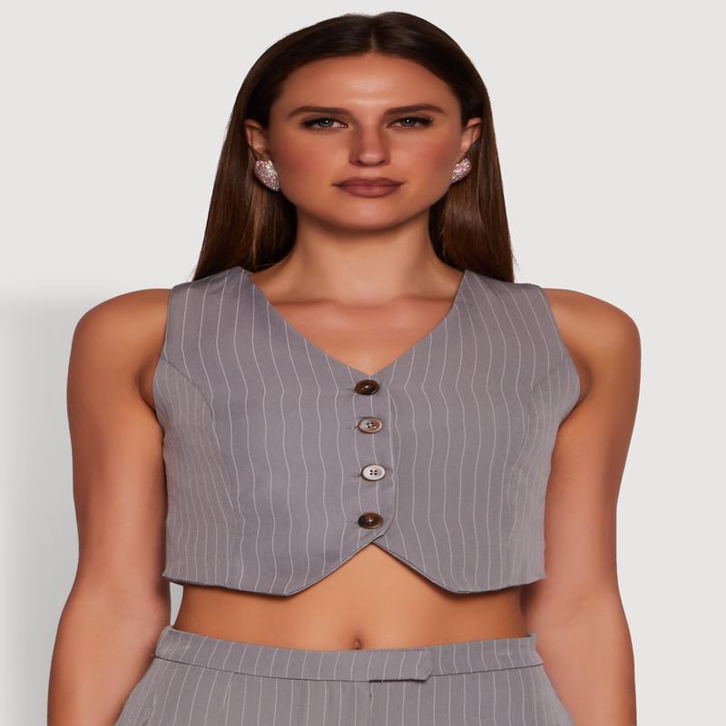 Pinstripe Button Front Cropped Vest