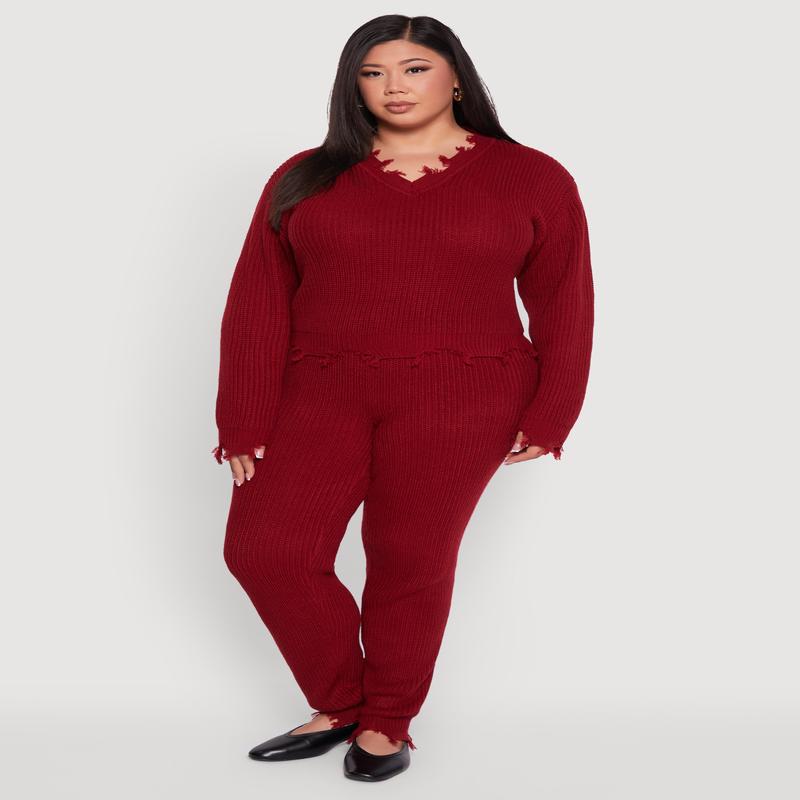 Plus Size Frayed High Waisted Crochet Pants