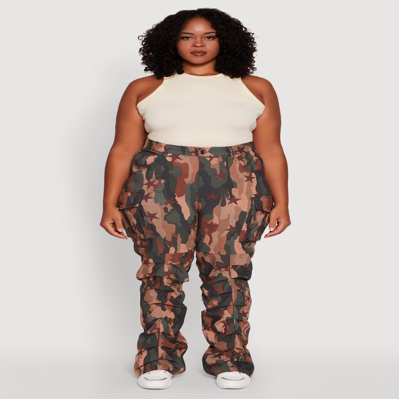 Plus Size High Waisted Printed Pattern Cargo Pants
