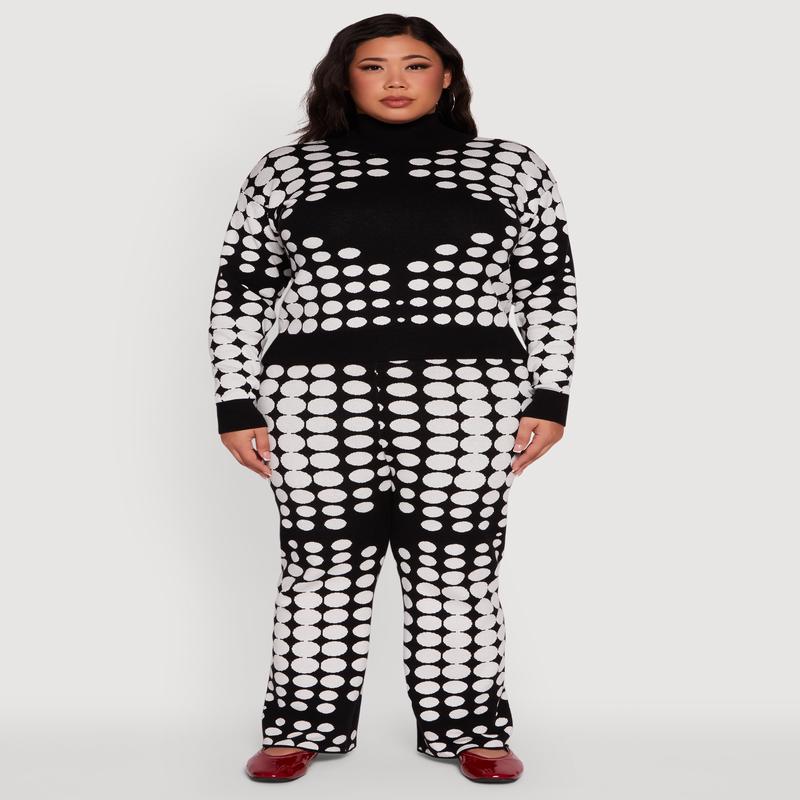 Plus Size High Waisted Straight Leg Polka Dot Pants