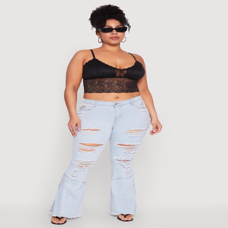 Plus Size Ripped Distressed Flared Jeans