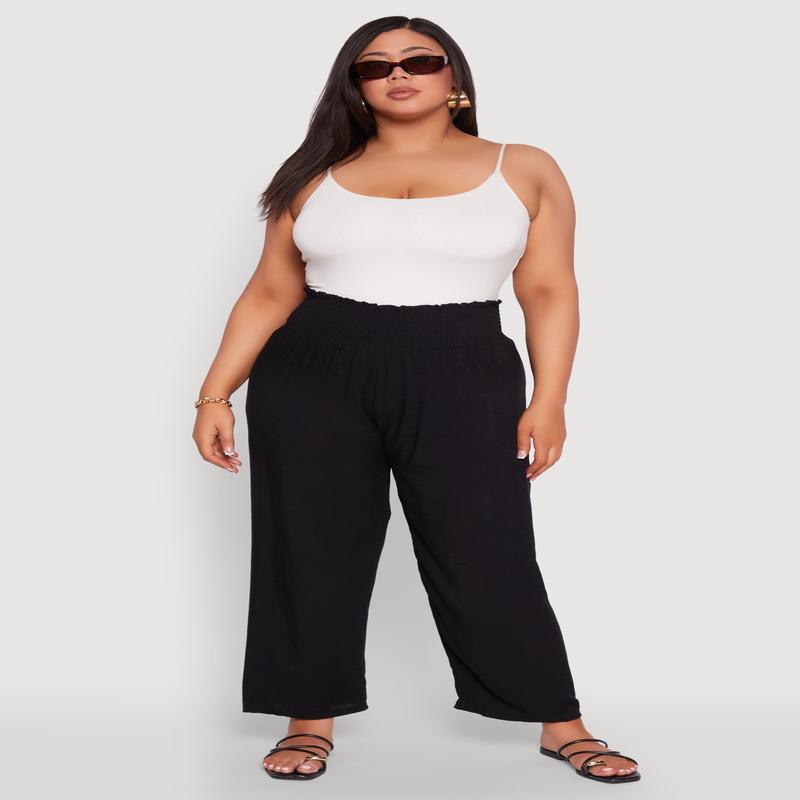 Plus Size Smocked High Waisted Pants