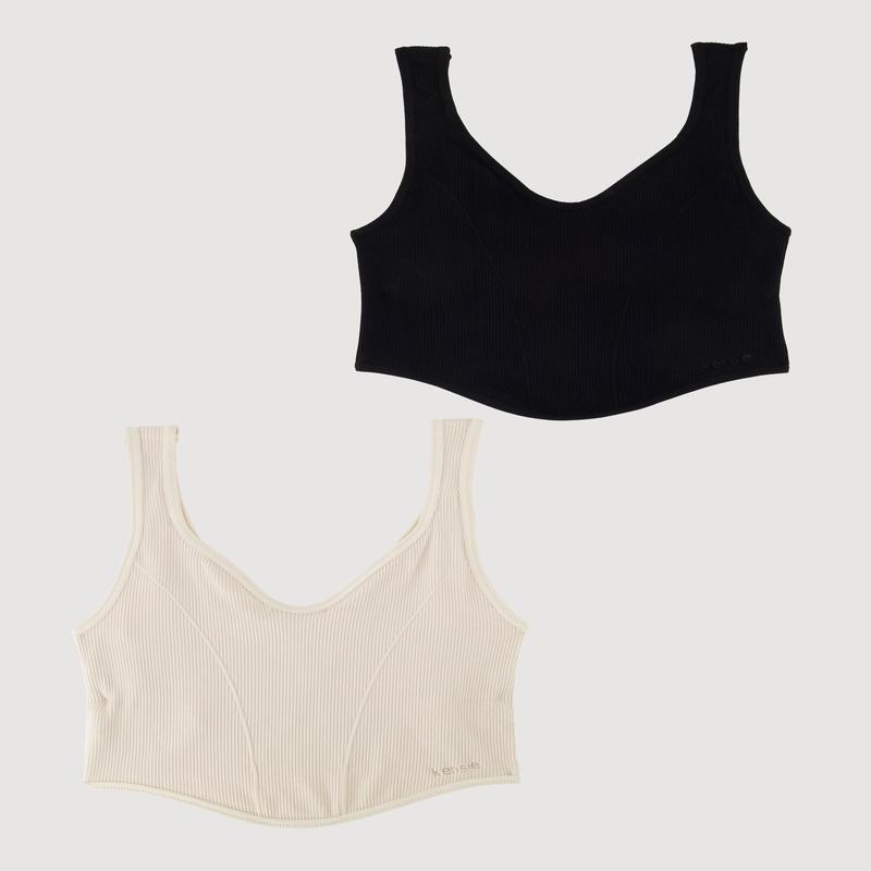 Ribbed Knit V-Neck Bralettes with Shelf Bra 2-Pack