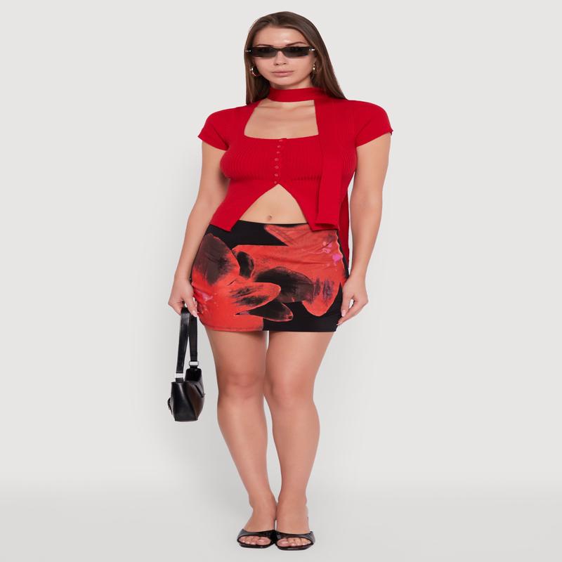 Abstract Flower Mini Skirt