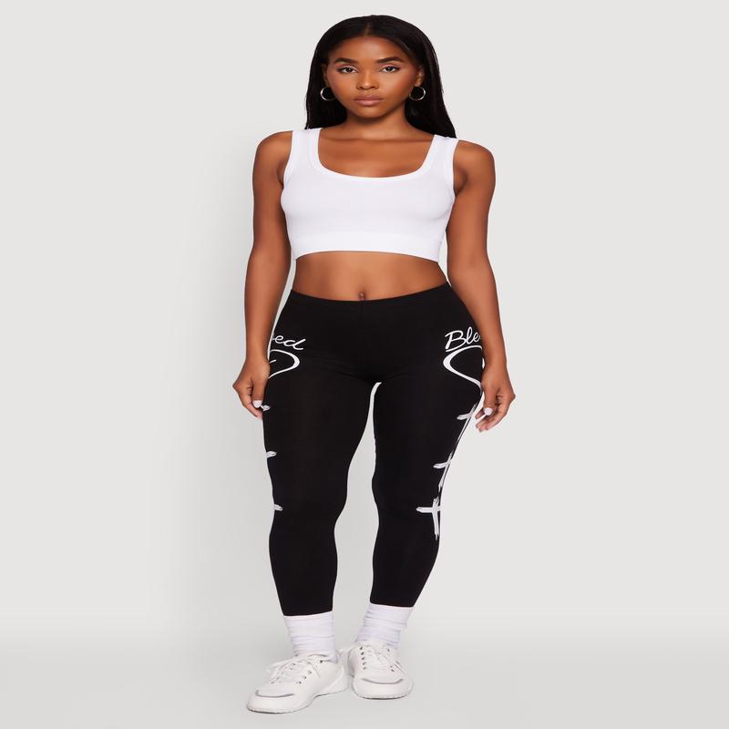 Blessed Cross Heart Graphic Leggings