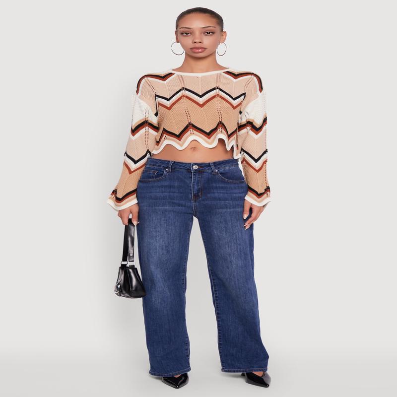 Chevron Crochet Cropped Sweater