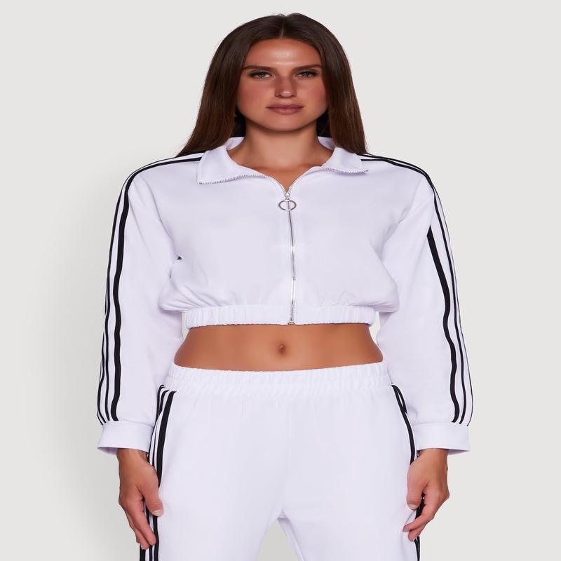 Collared Contrast Trim Zip Front Track Jacket