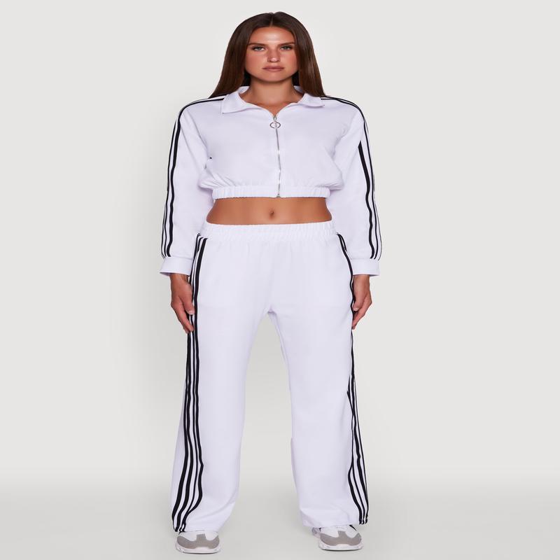 Contrast Trim Wide Leg Track Pants