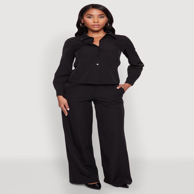 Daisy Nylon High Waisted Wide Leg Pants