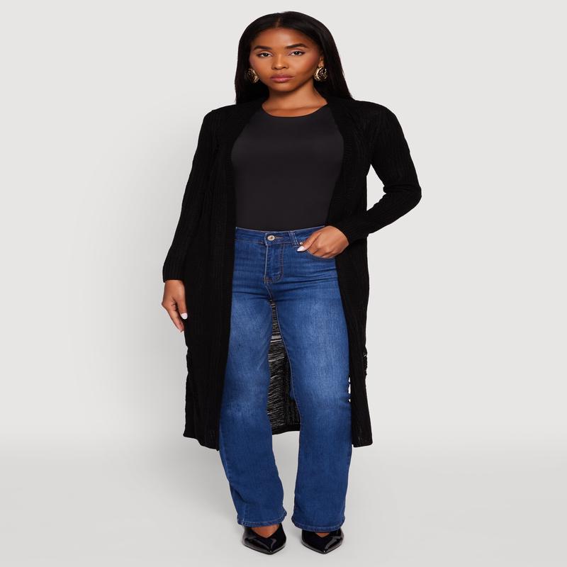 Distressed Long Sleeve Open Front Duster Cardigan