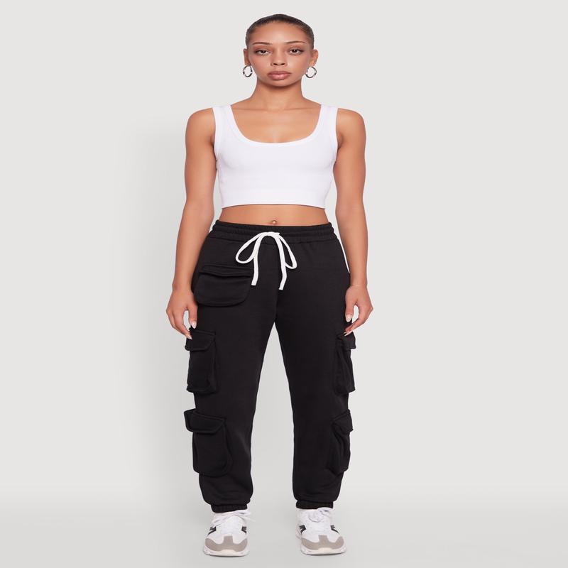 Fleece Drawstring Waist Cargo Joggers