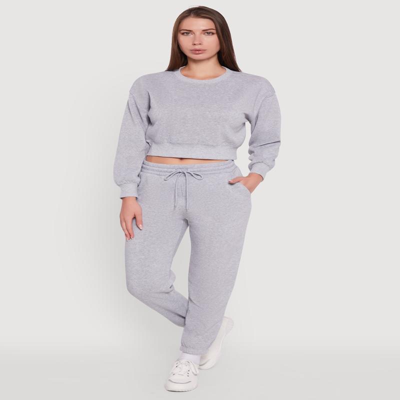 Fleece Long Sleeve Cropped Pullover Sweatshirt