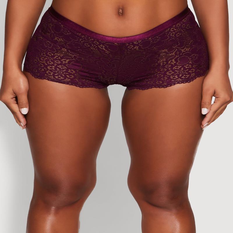 Floral Lace Boyshort Panty with Scalloped Hem