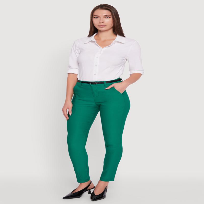 Hyperstretch Skinny Leg Dress Pants with Belt