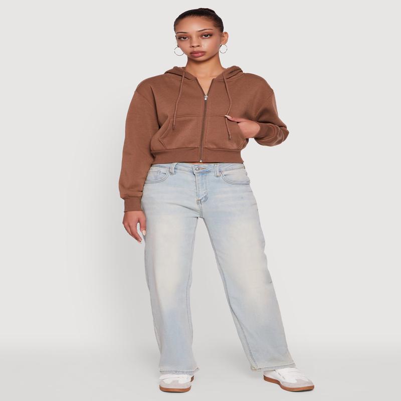 Long Sleeve Fleece Zip Front Hoodie