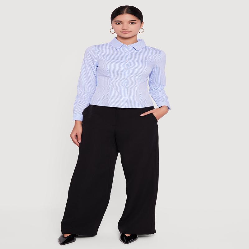 Pinstripe Long Sleeve Button Front Shirt