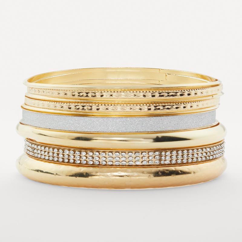 Plus Size Assorted Cubic Zirconia Metallic Bangles Set of 9