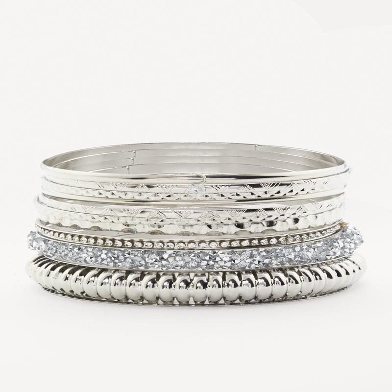 Plus Size Assorted Textured Metallic Bangles Set of 10