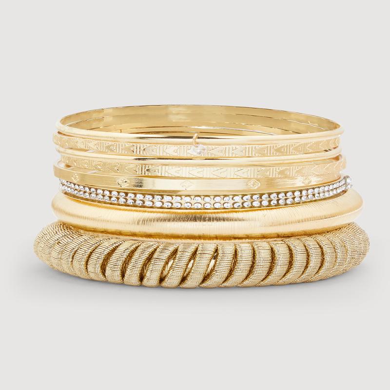Plus Size Cubic Zirconia Assorted Metallic Bangles Set