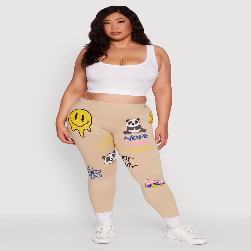 Plus Size High Waist Nope Not Today Graphic Print Leggings