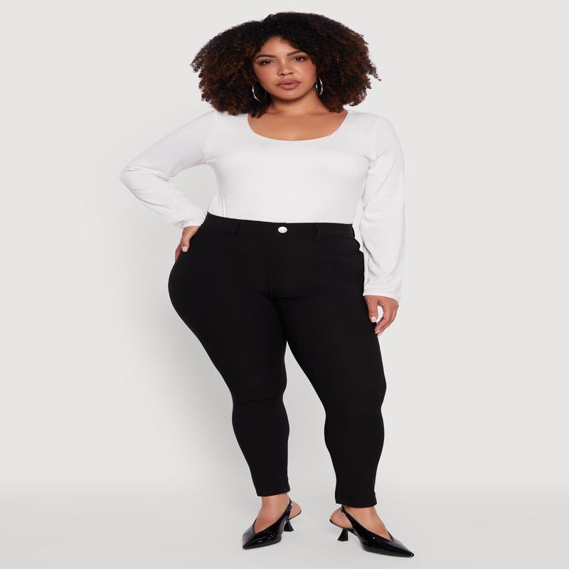 Plus Size High Waisted Faux Button Pants