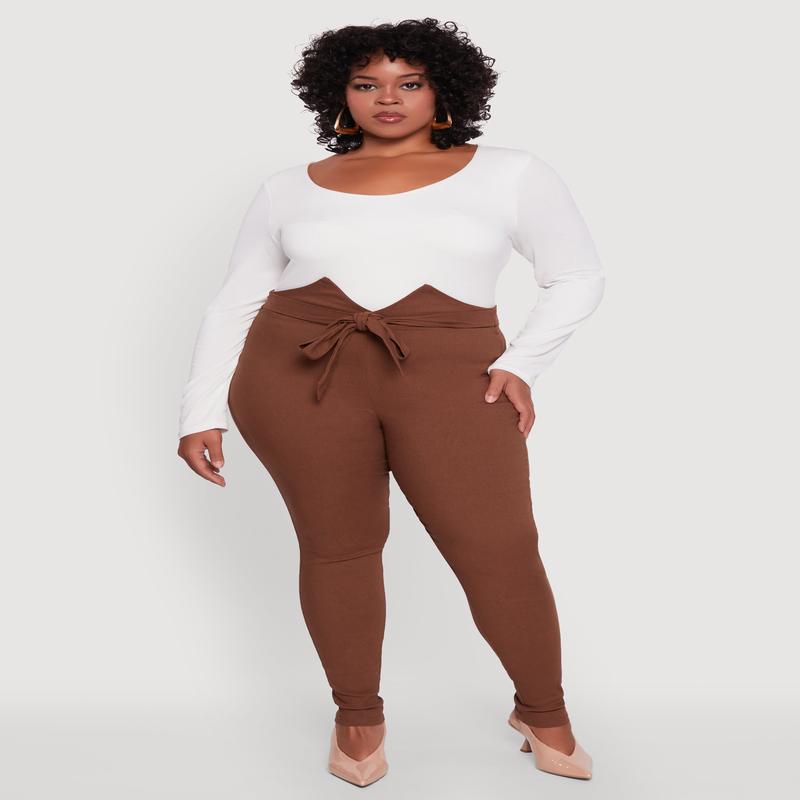 Plus Size Skinny Leg Tie Waist Pants with Zip Back