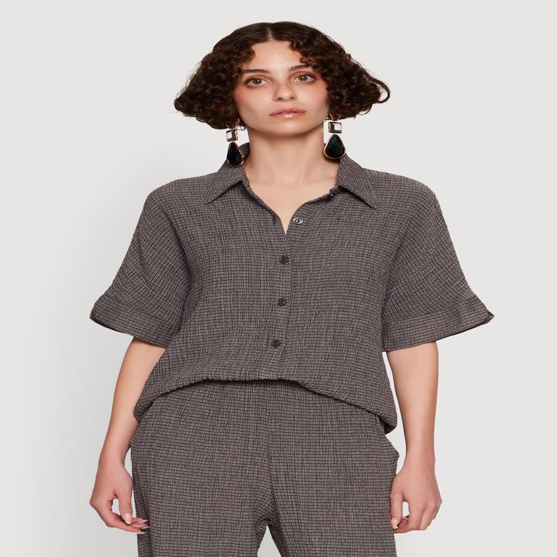 Seersucker Striped Button Front Shirt with Classic Fit