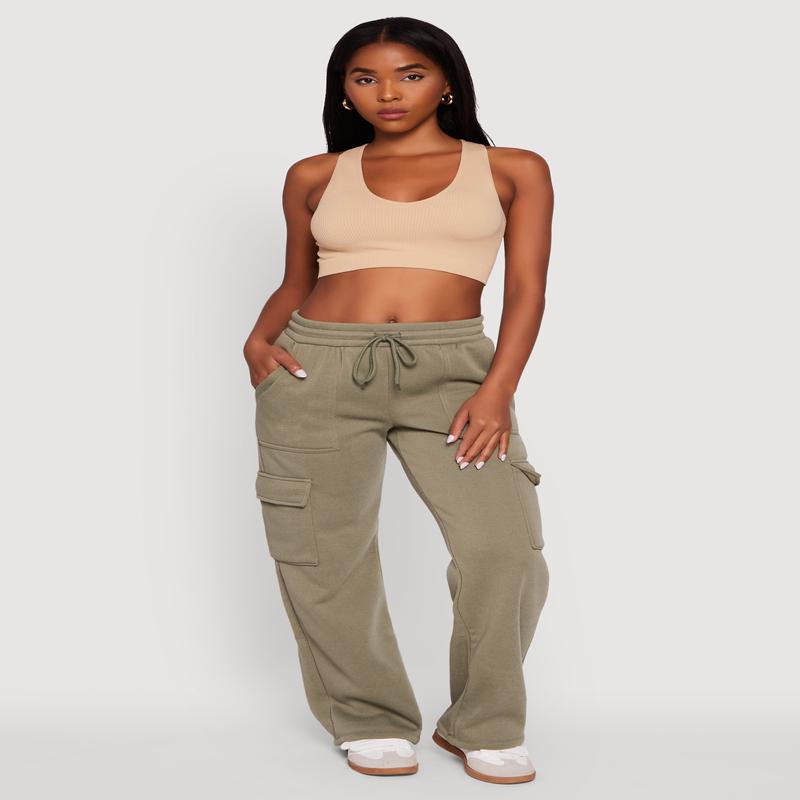 Straight Leg Fleece Sweatpants with Cargo Pockets