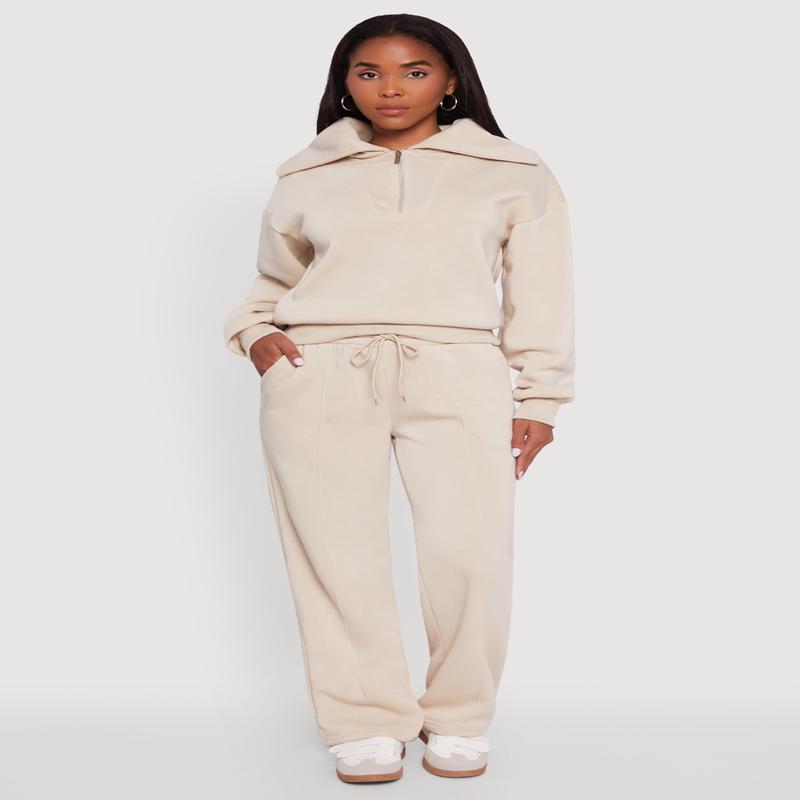 Straight Leg Fleece Sweatpants with Pockets