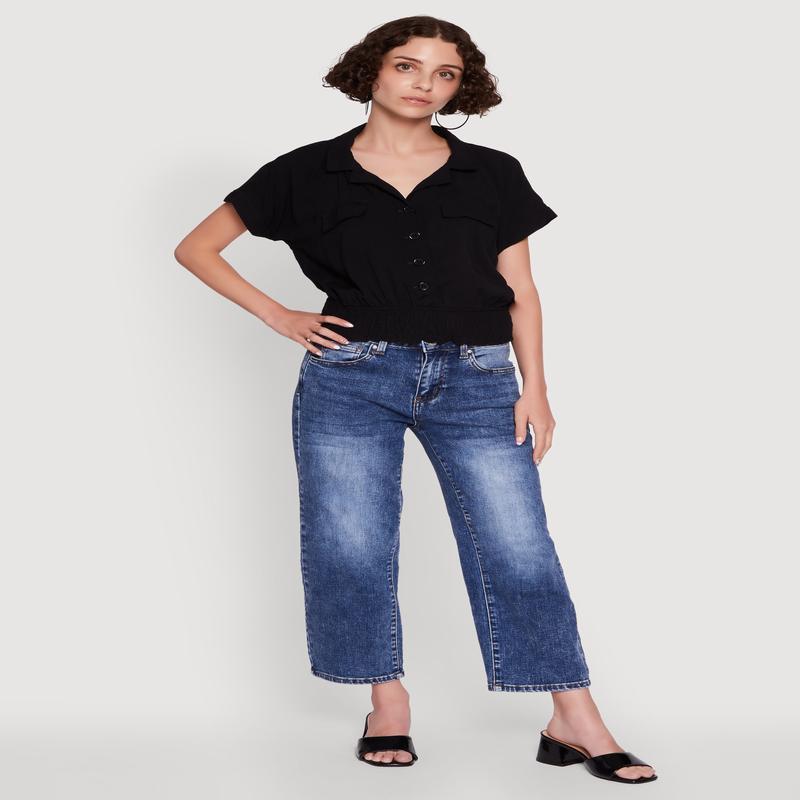 Trendy Button Front Smocked Waist Blouse