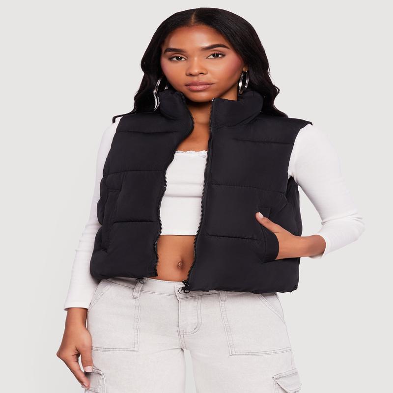 Almost Famous Mock Neck Zip Front Puffer Vest