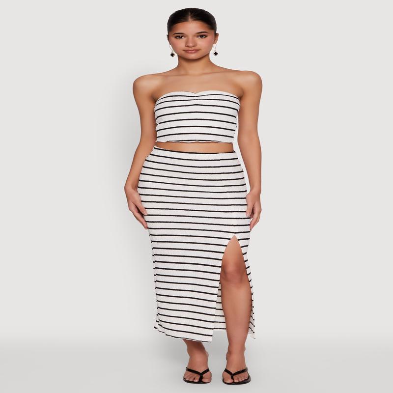 Almost Famous Striped Side Slit Maxi Skirt