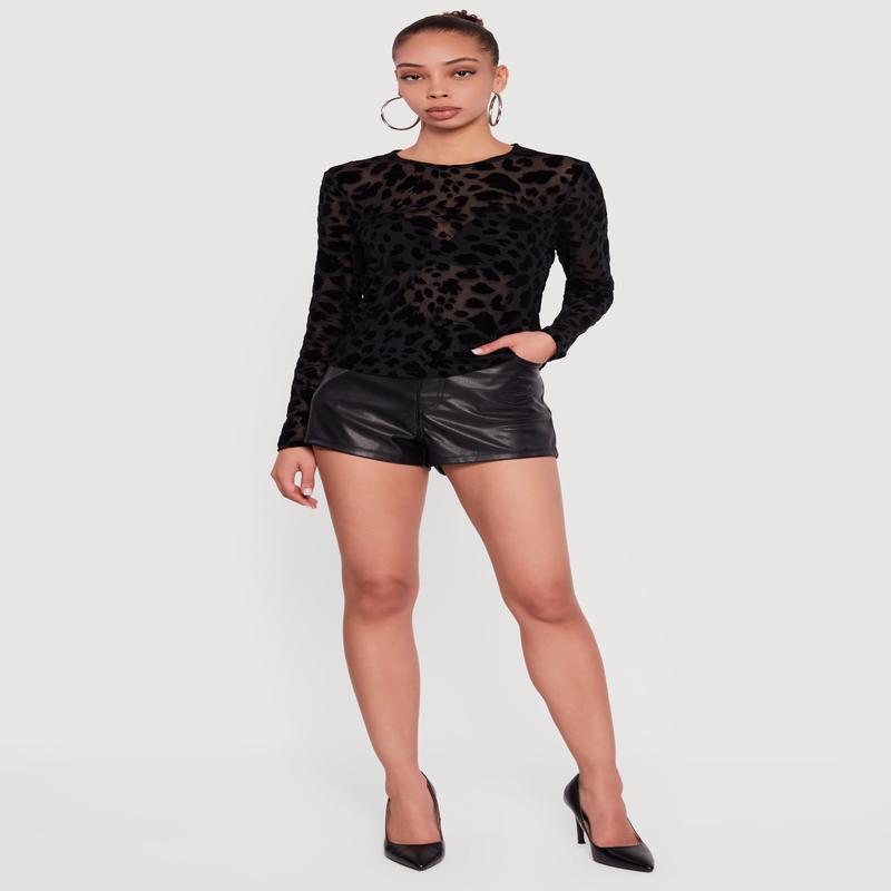 Animal Print Velvet Burnout Long Sleeve Top