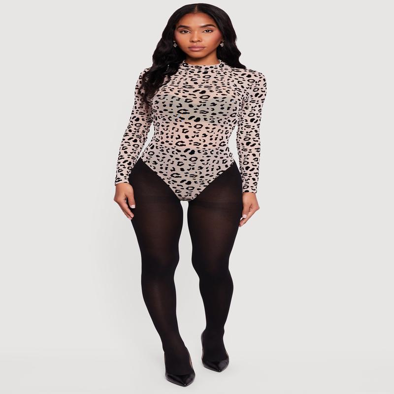 Animal Print Velvet Burnout Mesh Bodysuit