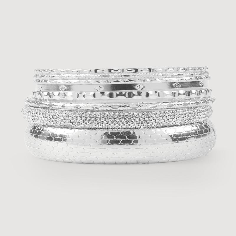 Assorted Cubic Zirconia Metallic Bangles Set of 7