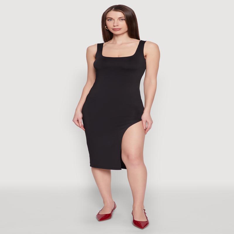 Asymmetrical Side Slit Midi Dress