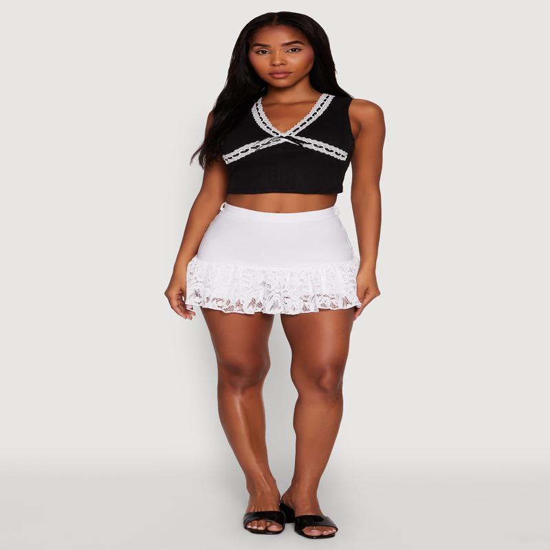 Blashe Ribbon Lace Trim V-Neck Tank Top