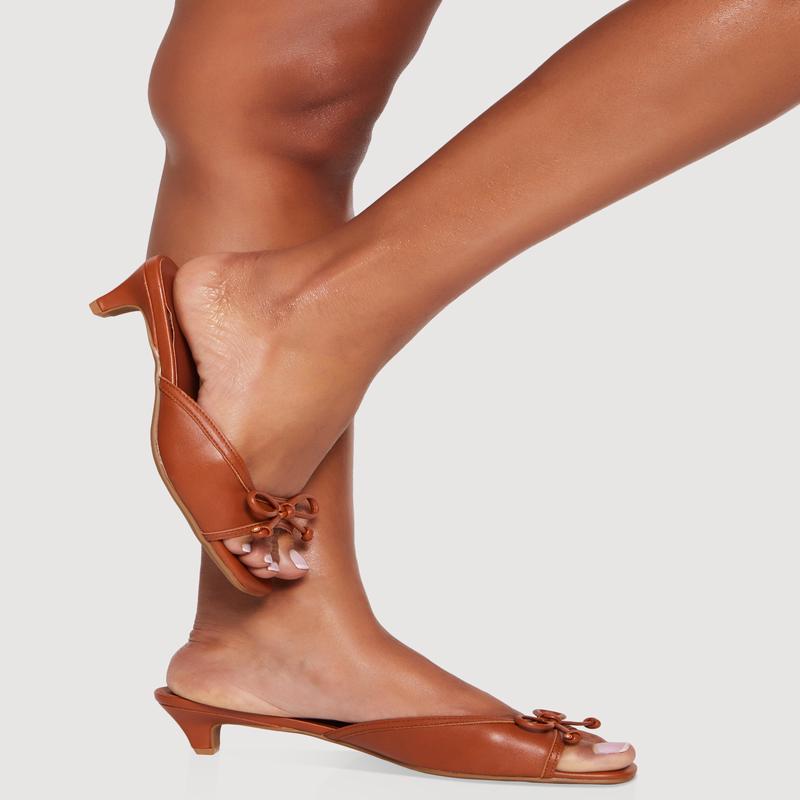 Bow Detail Open Toe Kitten Heel Sandals