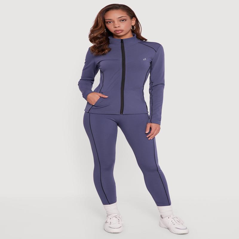 Contrast Trim Pipping Mid Rise Leggings