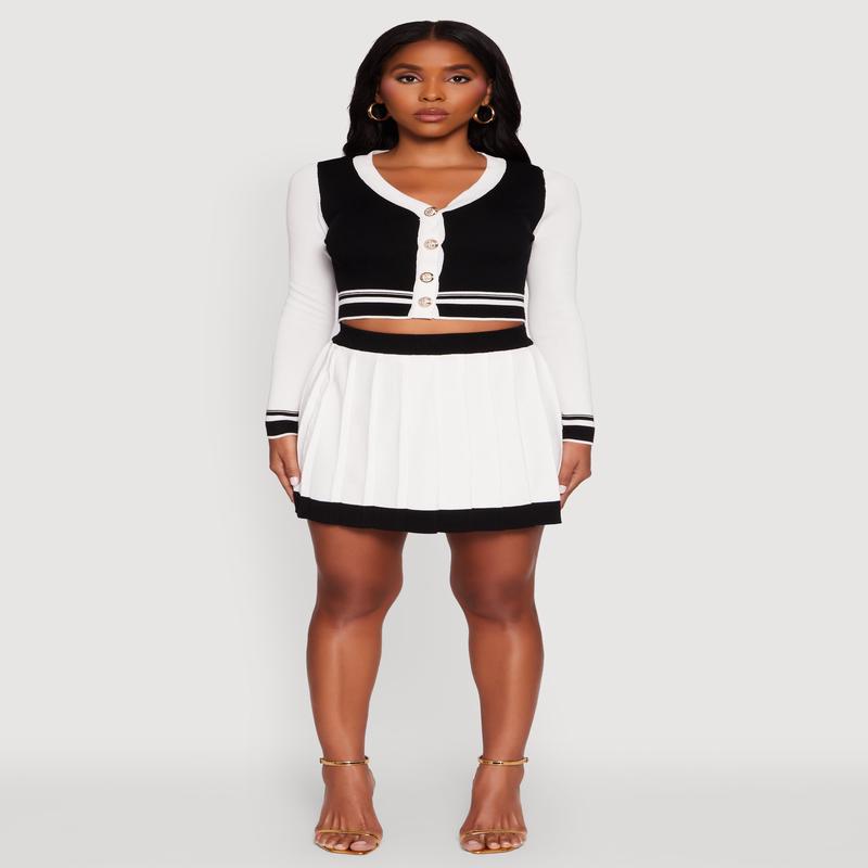 Contrast Trim Pleated Midi Skirt