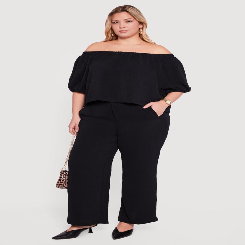 Plus Size Crepe Knit High Waist Straight Leg Pants