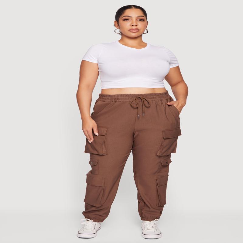 Plus Size High Waisted Multi Pocket Cargo Joggers