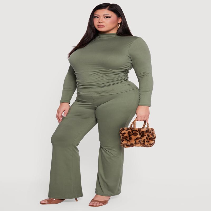 Plus Size Soft Knit Pull On Flare Leg Pants